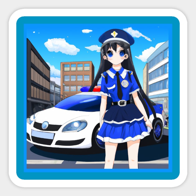 Anime Policewoman with Patrol Car Sticker by Starbase79